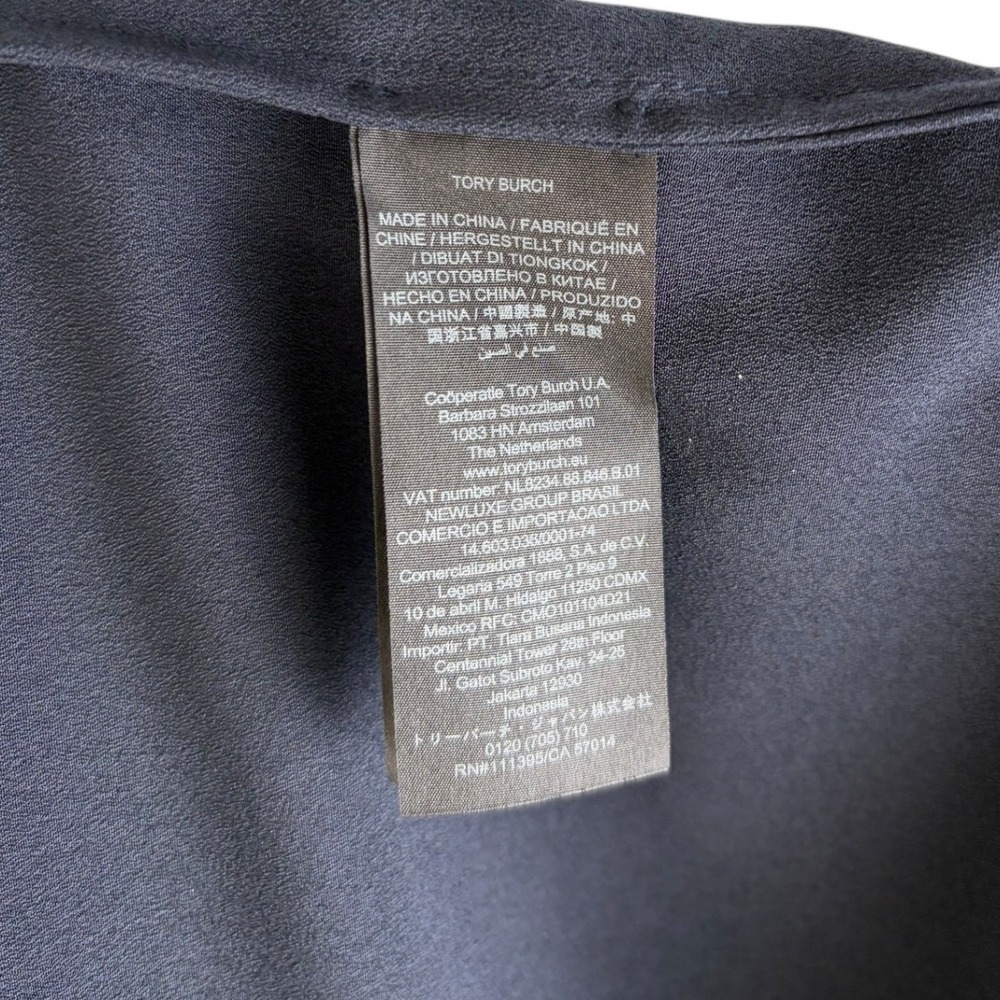 Tory Burch Jane Navy Ruffle Front Long Sleeve Shift Dress Size 14 NWT - Picture 8 of 14